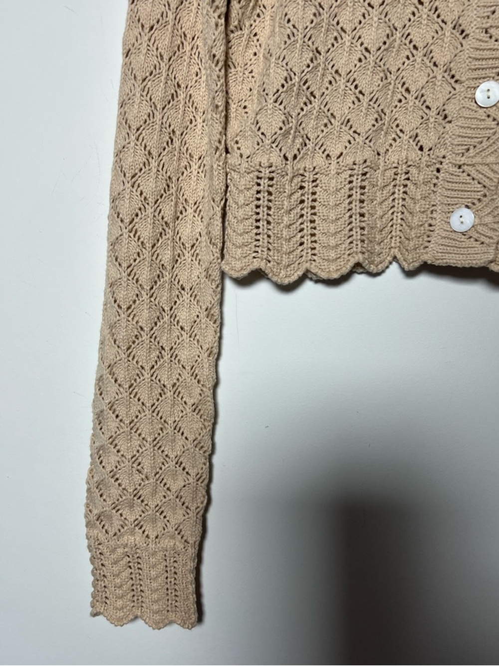 House of Harlow 1960 Beige Cropped Crochet Knit Button Cardigan Sweater - Picture 7 of 12
